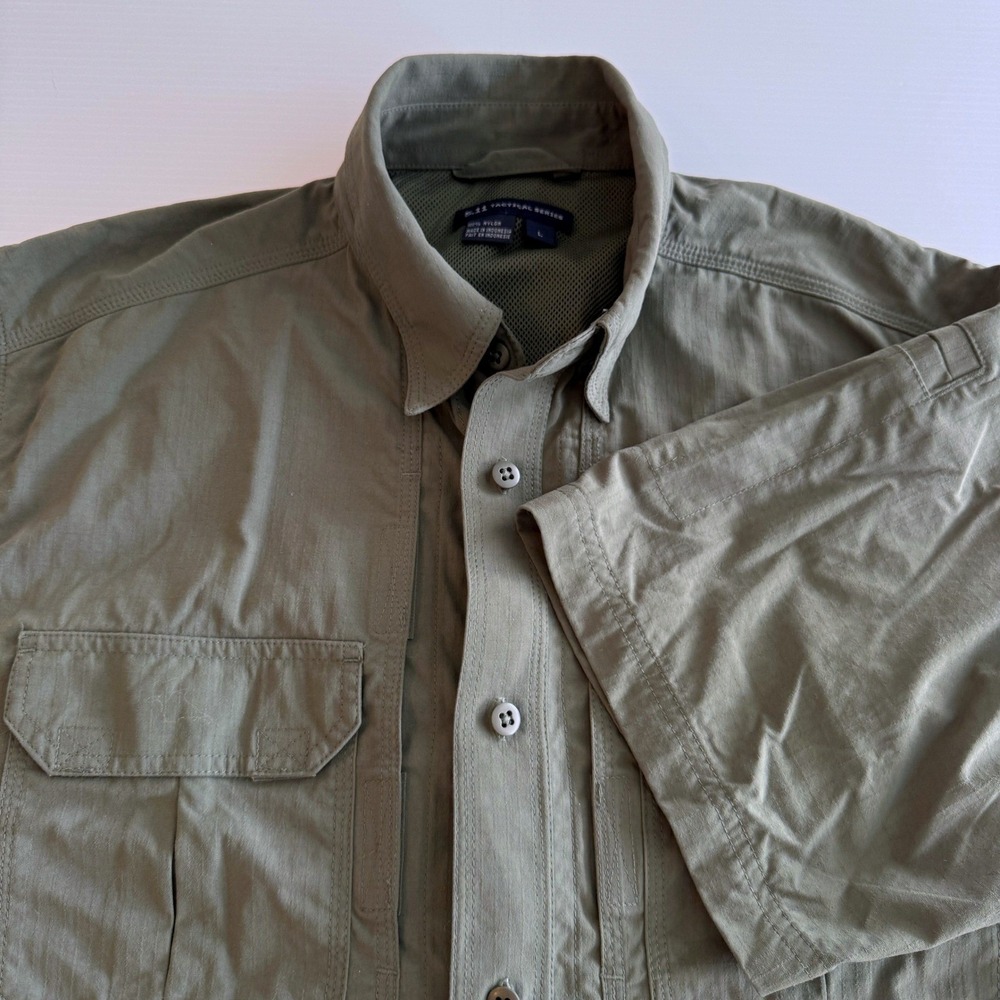5.11 Tactical Ripstop Shirt Mens Large Olive Short Sleeve Utility Hiking Vented - Picture 5 of 7